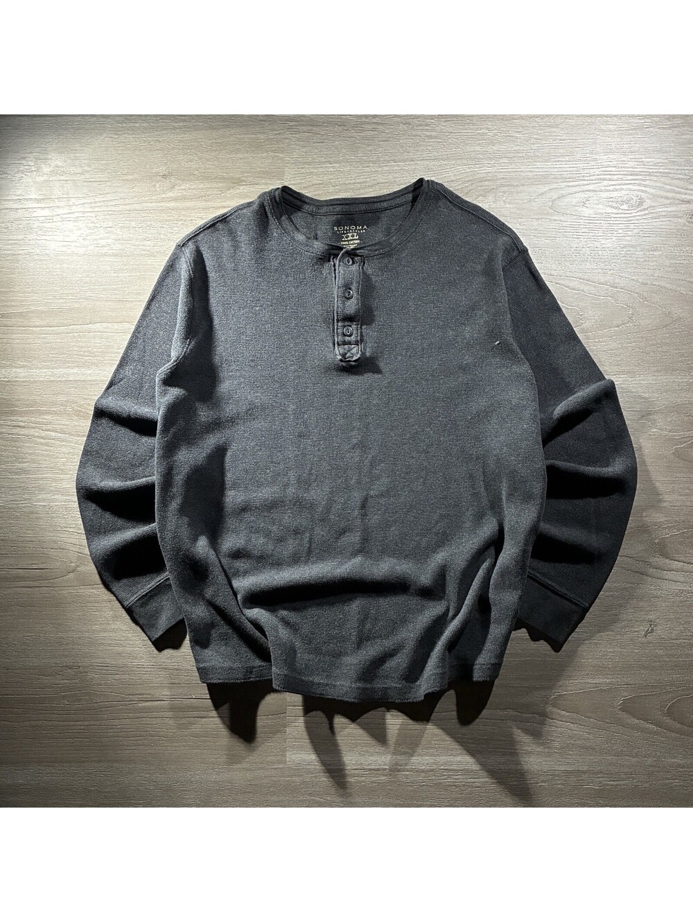Sonoma Goods for Life Mens XXL Dark Charcoal Grey Thermal Waffle Knit Henley Y2K
